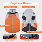 DENTRUN Dog Coat with Harness Built in, Extra Large Water-Repellent Dog Jacket, Turtleneck Windproof Reflective Strips for Great Dane, Orange, XXXL