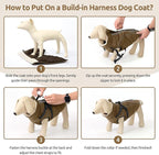 Dog Winter Coat with Harness Built in Warm Puffer Dog Jackets for Small Medium Large Dogs Windproof Waterproof Outfit with Plush Lining and Reflective Stripes (Brown, 2XL)