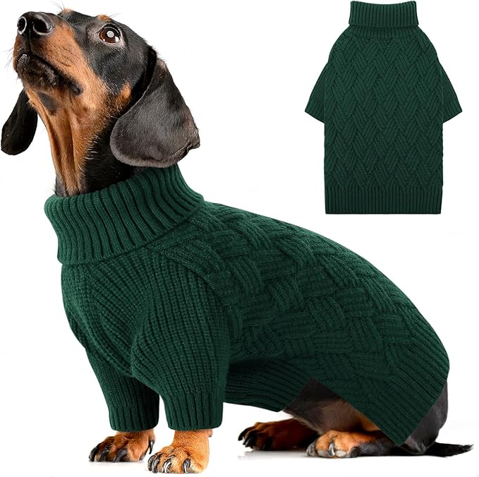 AOFITEE Small Dog Sweater, XS Sweaters for Dogs, Warm Dog Christmas Sweater, Dogs Winter Sweaters for Puppy, Turtleneck Thick Puppy Sweatshirt Female Male for Yorkie, Chihuahua (Green, XSmall)