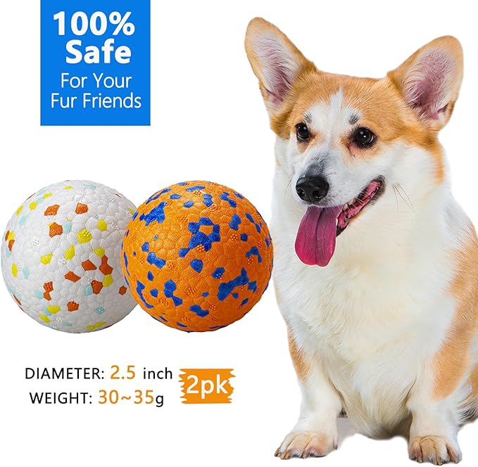 2Pcs Super Bouncy Dog Balls, Fun Indestructible Tennis Balls for Aggressive Chewers, Durable Floating Fetch Toys for Small Dogs with Lifetime Replacement