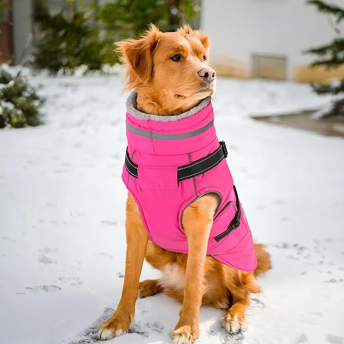 PETDSH Dog Coat Small, Built-in Harness Dog Jacket with Warm Fleece Lining, Waterproof Reflective Dogs Winter Coat, Pet Coats with Pocket and Trash Bags (Pink, Small)