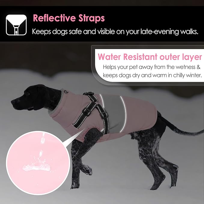 AOFITEE Small Dog Coat, Dog Winter Coat with Harness Built in, Warm Dogs Jacket with Zipper & Polar Fleece Collar, Waterproof Pet Snow Jacket Snowsuit for Schnauzer, Chihuahua Yorkshire, S