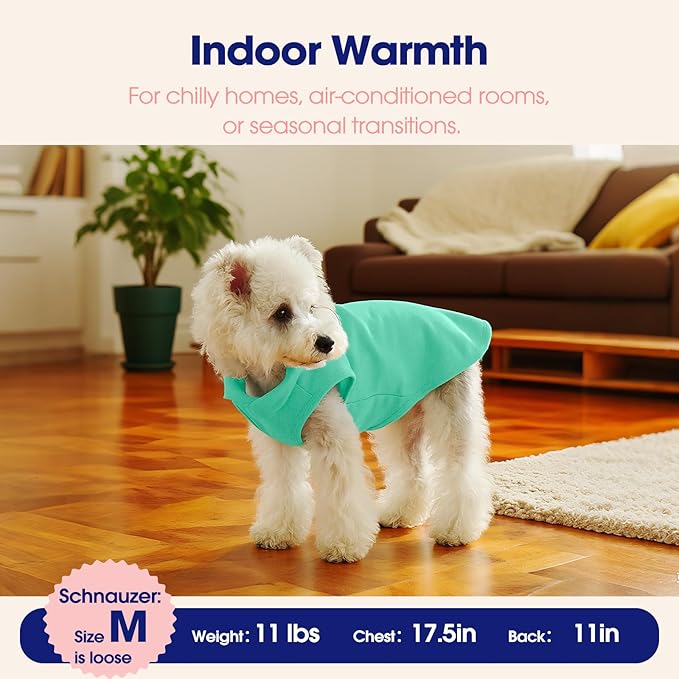 FUAMEY Dog Fleece Vest for Small Dogs,Warm Stretchy Dog Sweatshirts Pullover with Leash Hole Dogs Sweater Soft Pet Turtleneck Cozy Pet Vest Lightweight Sleeveless Cyan XS