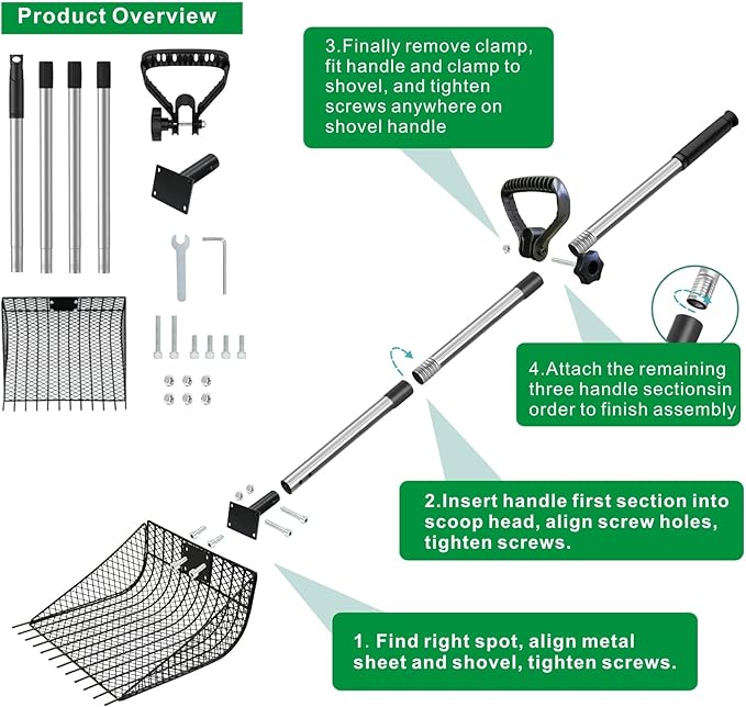 11.61" Chicken Poop Scooper & Rake 2-in-1+ 9.84" Pooper Scoopers, 25" to 67" Large Metal Litter Scoop with Adjustable Stainless Steel Handle for Farm Sifting Coops Cleaning Chicken Litter Pet Waste