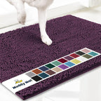 Muddy Mat® AS-SEEN-ON-TV Highly Absorbent Microfiber Door Mat and Pet Rug, Non Slip Thick Washable Area and Bath Mat Soft Chenille for Kitchen Bedroom Indoor and Outdoor - Dark Purple 24" x 120"
