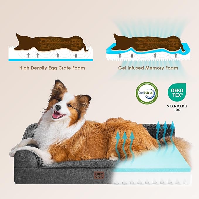 EHEYCIGA Memory Foam Dog Bed XLarge Sized Dogs, Extra Large Dog Bed Orthopedic with Washable Removable Cover, Waterproof XL Pet Bed Couch for Crate, 41x27x6 Inches, Dark Grey