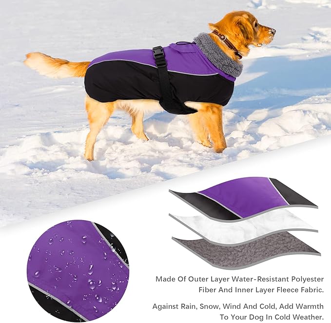 IDOMIK Dog Winter Coat, Reflective Waterproof Dog Jacket for Cold Weather, Warm Pet Coats for Small Medium Large Dogs, High Collar Doggy Fleece Snow Jacket, Winter Vest with Adjustable Buckle,3XL