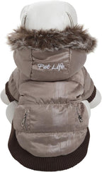 Pet Life Fashion Parka with Removable Hood - Tan Metallic - Medium