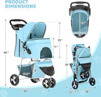 Magshion 3-Wheel Pet Stroller, Foldable Travel Jogger for Small & Medium Dogs & Cats (Up to 33lbs), Lightweight Carrier with Breathable Mesh Cover, Cup Holder & Storage Basket, Mint Green