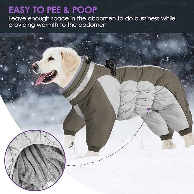 SUNFURA Full Body Dog Coat - Warm Fleece Jacket for Small Dogs, Turtleneck Winter Coats with Harness, Reflective Dog Snowsuit Windproof Puffer Jackets with Legs for Chihuahua, Yorkie, Army Green XS