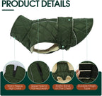 Kuoser Super-Warm Dog Coat, Windproof Cold Weather Coats for Extra Large Dogs, Fleece Lining Turtleneck Dog Snow Jacket with Reflective Strips Thermal Pet Winter Clothes, Green 2XL