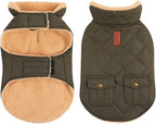 Queenmore Warm Dog Coat, Cold Weather Puffer Dog Coat, Quilting Winter Dog Jacket Ultra Thick Plush Lining with Storage Pockets (Green, Small)