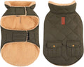 Queenmore Warm Dog Coat, Cold Weather Puffer Dog Jacket with Ultra Thick Plush Lining, Storage Pockets (Green, Large)