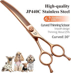 Fenice Peak Professional Dog Grooming Scissors Pet Curved Thinning Shears 7.0'' Extremely Sharp Blades 440C Steel Thinning Scissors Durable Smooth Motion & Fine Cut for Dogs and Cats