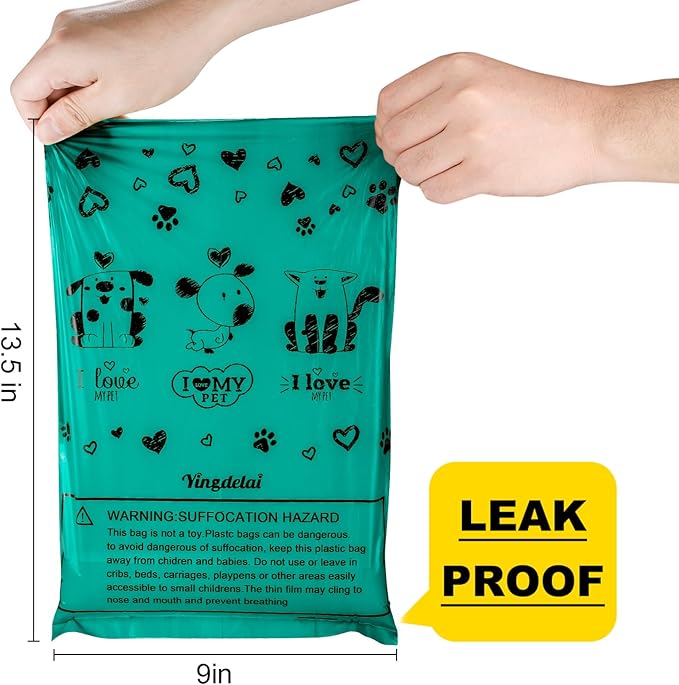Dog Poop Bag Rolls - 540 Count Dog Waste Bags with Dispenser, Extra Thick Strong Leak proof Poop Bags for Dogs Doggy | Scented Dark Green