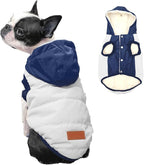 Fleece Lining Extra Warm Dog Hoodie in Winter for Small Dogs Jacket Puppy Coats with Hooded,Beige and Blue M