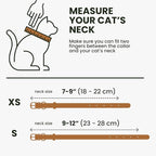 BRONZEDOG Leather Cat Collar with Removable Bells Non Breakaway Kitten QR Tag for Girl Boy (9" - 12" Cats/Mini Dogs, Light Brown & Silver)