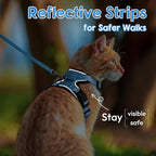 Dooradar Cat Harness and Leash Set, Escape Proof Safe Adjustable Kitten Vest Harnesses for Walking, Easy Control Soft Breathable Mesh Jacket with Reflective Strips for Cats,Light Blue, XS