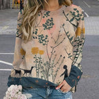 Long Sleeve Shirts for Women Cat Oil Painting Shirt 3D Graphic Sweatshirts Fall Pullover Crewneck Vintage Boho Tops