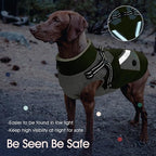 IECOii Zip Up Dog Coat for Large Dogs - Waterproof Winter Fleece Jacket in Green, XLarge - Suitable for Border Collie, Pitbull