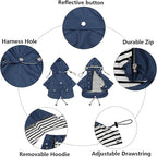 Morezi Dog Zip Up Raincoat with Reflective Buttons, Rain/Water Resistant, Adjustable Drawstring, Removable Hood, Raincoats with Legs 8lbs to 80lbs Available - Dark Blue - XL