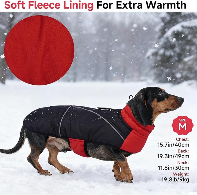 DORA BRIDAL Dachshund Coat, Fleece Lined Dog Winter Coat, Warm Dog Coats with Reflective Strips, Adjustable Waterproof Pet Jacket Clothes, XS