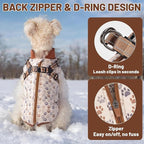 Dog Winter Coat for Small & Medium Dogs (Up to 32lb), Waterproof Dog Coat with Harness, Puppies Windproof Puppy Puffer Jacket, Snowsuit for Dachshund,Frenchie, Corgi (Paw Brown, 2XLarge)