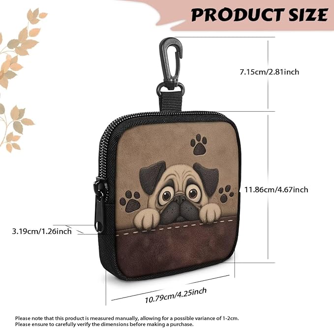 KEIAHUAN Pug Dog Treat Bags Training Pouch Small Dog Treat Pouch for Pet Walking and Training Reusable Pet Treat Container with Clasp for Traveling or Outdoor, Coin Pouch Small, Brown