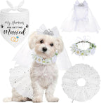 SCENEREAL Dog Bandanas Dress Set for Small Dogs, Dogs Wedding Outfit with Flower Collar Veil, Puppy Party Supplies Pet Tutu Skirt Costume