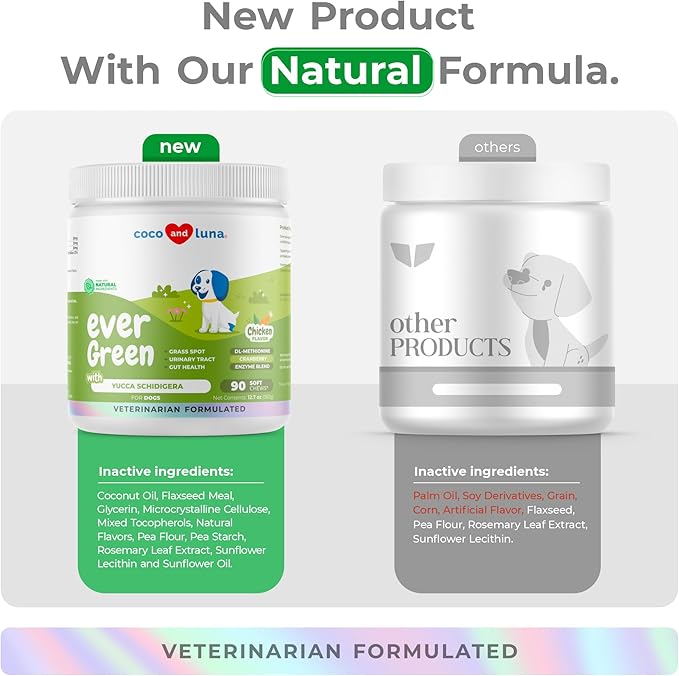 Grass Burn Spot Soft Chews - Pee Grass Spot Saver Caused by Dog Urine - Dog Urine Neutralizer for Lawn, with Canine Enzyme Blend, Probiotics, and Cranberry.