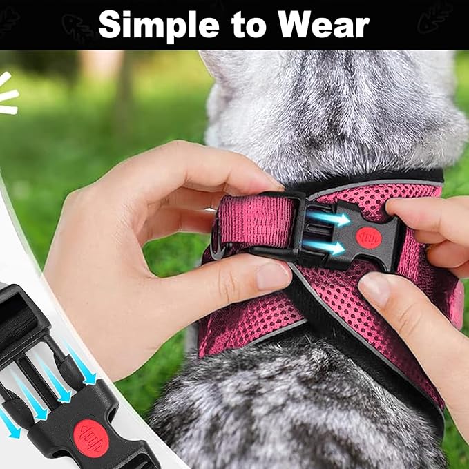 Cat Harness and Leash for Walking, Retractable Cat Harnesses and Leash Set Escape Proof, Breathable Soft Kitten Small Large Harness for Travel Training and Walking, Pink, M