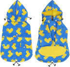 HDE Dog Raincoat Poncho Double Layer Zip Rain Jacket with Removable Hood, Leash Hole for Small to 3XL Dogs and Puppies Ducks Blue - 3XL
