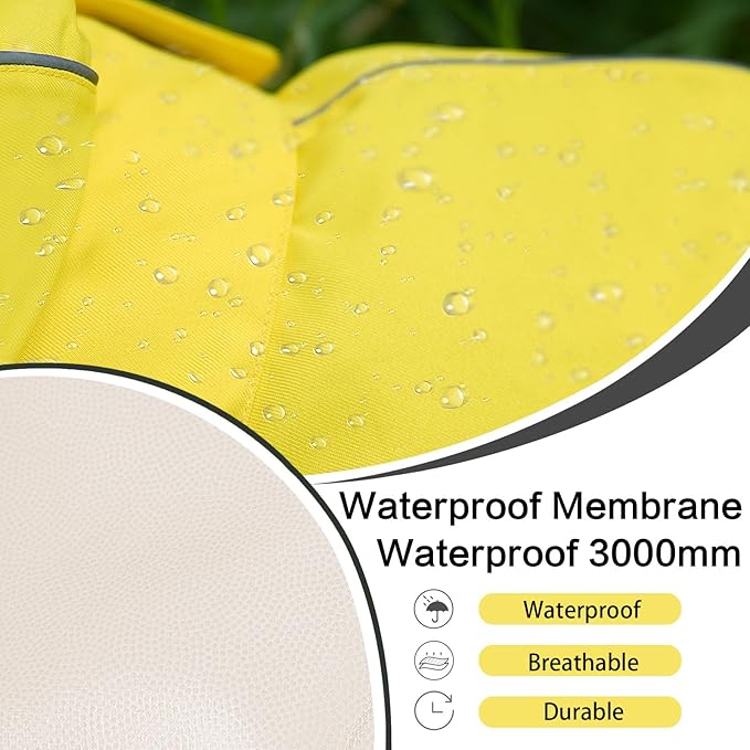 Waterproof Dog Raincoat, Adjustable Lightweight Dog Rain Jacket with Reflective Strip Leash Hole for Small Medium Large Dogs (Yellow, Large(22-37lb))