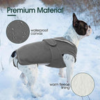 Kuoser Canvas Dog Coat, Warm Dog Jacket Reflective Fleece Pet Cold Weather Coat, Warm Doggie Clothes Waterproof Winter Vest with Zipper Leash Hole for Small Medium Large Dogs, Grey M