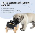 SPUNKYJUNKY 15° Slanted Ceramic Dog and Cat Bowl with Wooden Stand, Tilted Bulldog Food and Water Bowl No Slip Non-Spill for Cats Medium Dogs Big Face Pets 28.7 OZ (3.6 Cups, Black × 2)