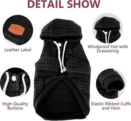 2 Pack Dog Hoodie Sweaters for Small Medium Dogs Warm Dog Clothes for Large Dogs Soft Waffle-Like Laminated Sweatshirt Bulldog (Black, S/M (Back: 13",Chest: 18.5", Neck: 12"))