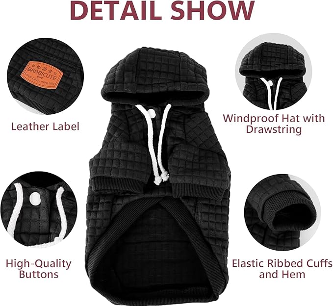 2 Pack Dog Hoodie Sweaters for Small Medium Dogs Warm Dog Clothes for Large Dogs Soft Waffle-Like Laminated Sweatshirt Bulldog (Black, M (Back: 15.5",Chest: 21.6", Neck: 13"))