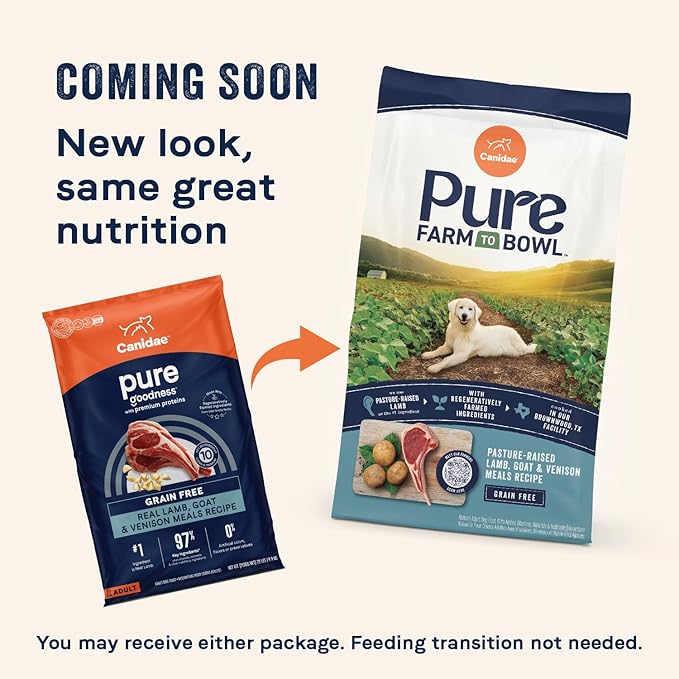 Canidae Pure Limited Ingredient Premium Adult Dry Dog Food, Real Lamb, Goat & Venison Meals Recipe, 12 lbs, Grain Free