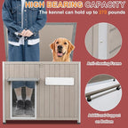 Outdoor Dog House Weatherproof, Wooden Puppy Shelter with Anti-Chewing Iron Frame and Elevated Floor, Sturdy Dog Kennel for Small, Medium & Large Dogs (Gray, 40" L x 26" W x 31" H)