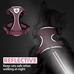 PUPTECK Cat Harness and Leash Set Escape Proof Reflective Cat Walking Harness Adjustable Soft Breathable Mesh Vest for Small Pets, Light Pink, XS