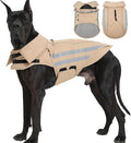 Winter Dog Coat Waterproof Reflective Dog Jacket for Extra Large Dogs with Harness Hook & Loop Turtleneck Fleece Snowsiut for Dogs Great Dane, Khaki 5XL