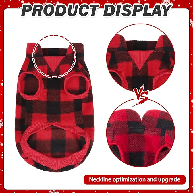 KOOLTAIL Small Dog Winter Jacket, Pet Vest Sweater with Pocket and Leash Hole, Windproof Cold Weather Dog Coats for Boys and Girls, Christmas Red Plaid
