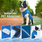 Waterproof Dog Raincoat, Adjustable Lightweight Dog Rain Jacket with Reflective Strip Leash Hole for Small Medium Large Dogs (Blue, 3X-Large(77-94lb))