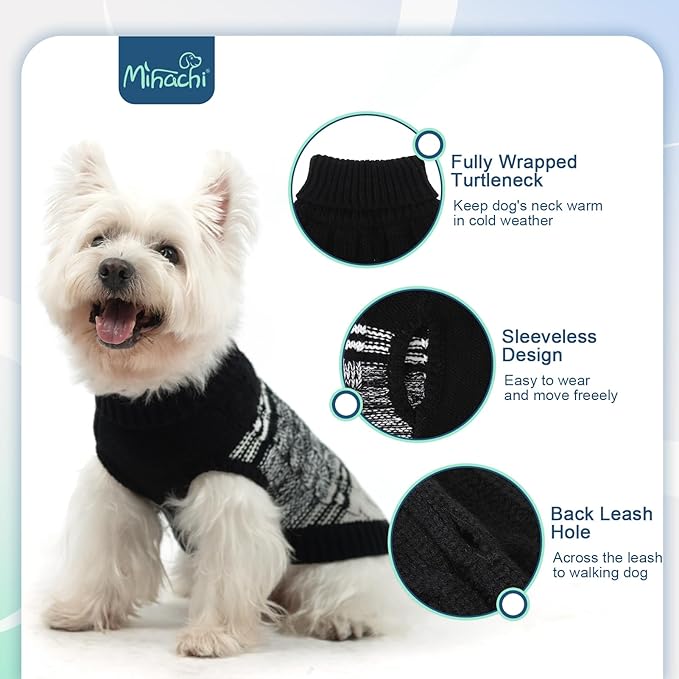 Mihachi Soft Warm Dog & Cat Pullover - Women's & Men's Pet Dogs & Cats Sweater Shirt, Cold Weather Turtleneck with Leash Hole, Black XS