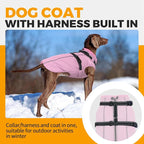 Lelepet Warm Dog Winter Coat Waterproof Dog Jacket with Harness Built in Windproof Reflective Fleece Jacket, Dogs Coats for Lage Dogs, Cozy Thermal Pet Snowsuit for Outdoor, French Bulldogs, Pink, L