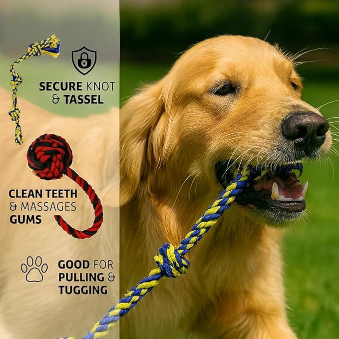 Dog Rope Toys Heavy Chew Toys for Medium & Large Breed Dogs – Durable Rope Toy Set for Teething, Chewing, and Interactive Play(Set of 3 Toys)