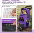 Magshion 3-Wheel Pet Stroller, Foldable Travel Jogger for Small & Medium Dogs & Cats (Up to 33lbs), Lightweight Carrier with Breathable Mesh Cover, Cup Holder & Storage Basket, Purple