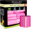 Parisian Pet Ecofriendly Dog Poop Bags Rolls - 320 Count Unscented Poop Bags For Dogs - Leakproof, Extra Thick, 16 Dog Waste Bags Refill Rolls - Stripes Dots Pink Doggie Poop Bags