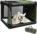 Pettycare Portable Travel Dog Crate 4-Door Soft Sided 30 Inch Collapsible Dog Crate with Curtains Durable Mesh Foldable Pet Kennel Soft Crates for Medium Dogs Indoor & Outdoor Olive Green
