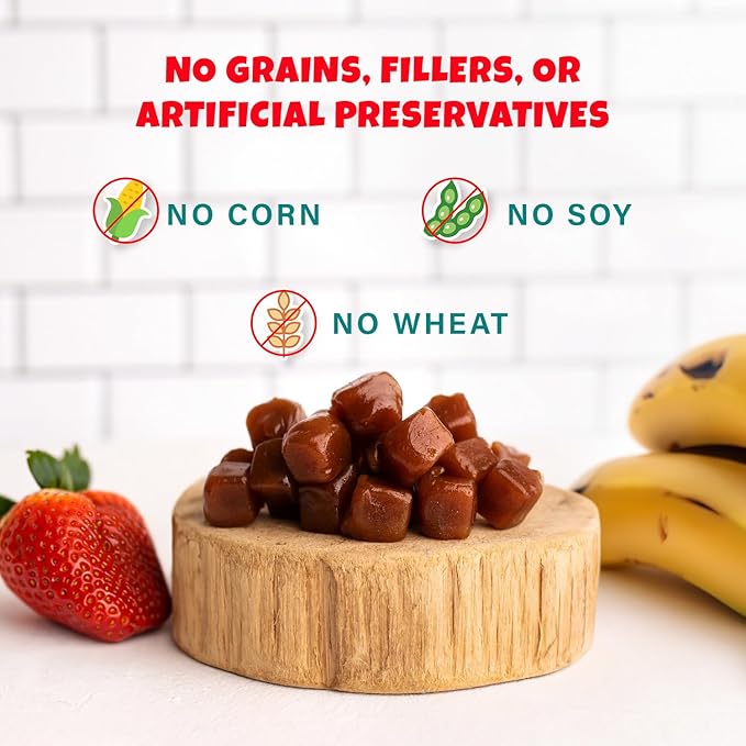 PETIPET Bananas+Strawberries Plant-Based Fruit Dog Treats - Strawberry, Apple, Banana Soft & Chewy Treats - Healthy, Vegetarian, Vegan - Organic Ingredients, Low-Protein, Hypoallergenic, Gluten-Free